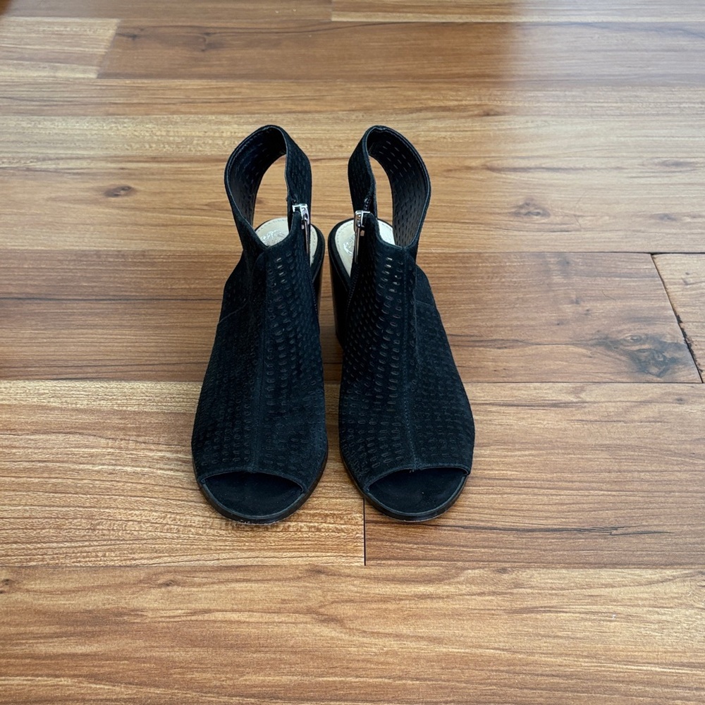 Vince Camuto Black Suede Peep-Toe Slingback Heels